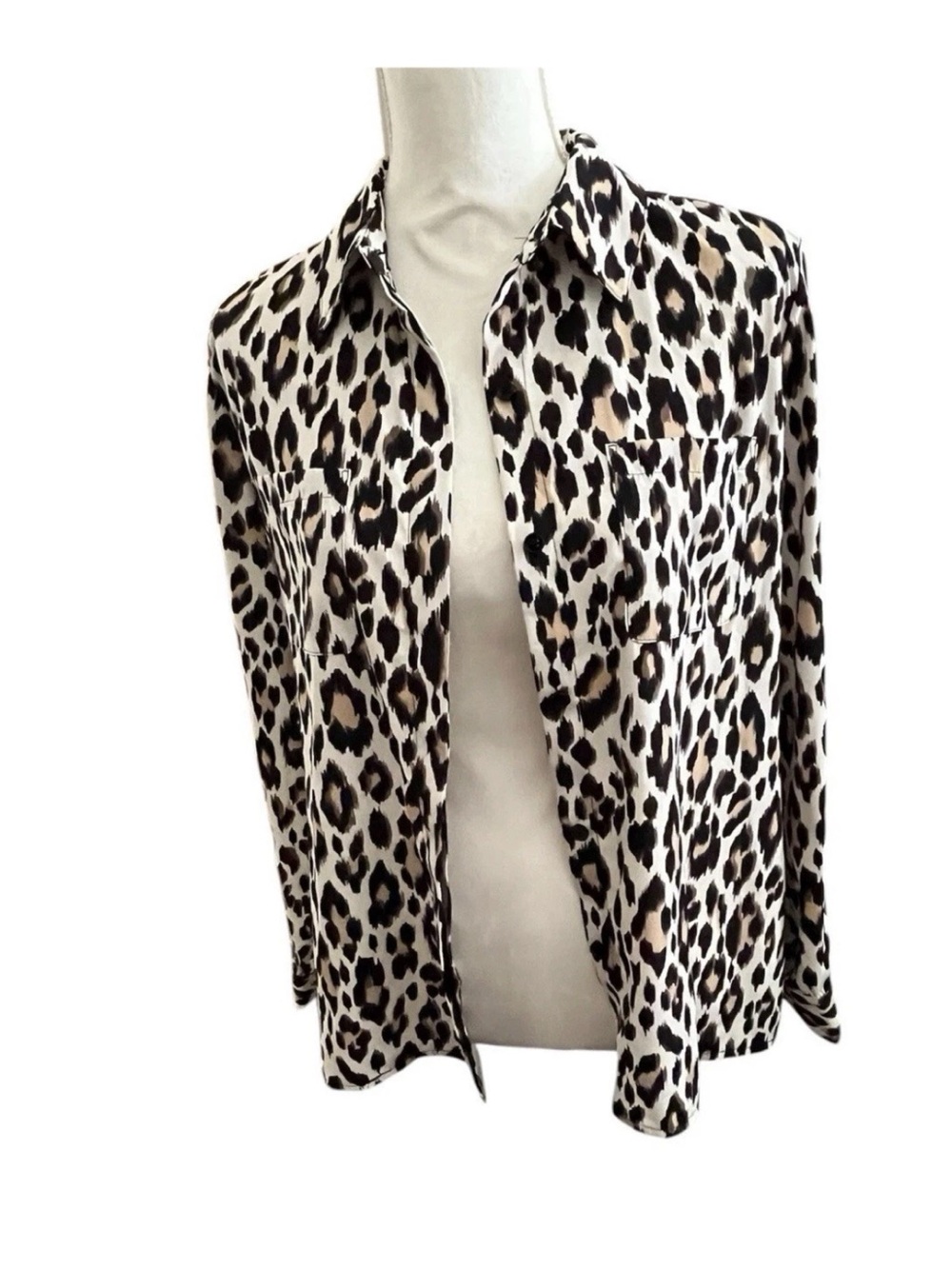 Chico's Leopard Print Button-Down Shirt - Black, Cream & Brown Sz 1 (M/8)